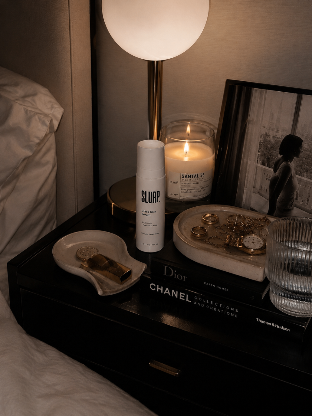 SLURP on nightstand with candle
