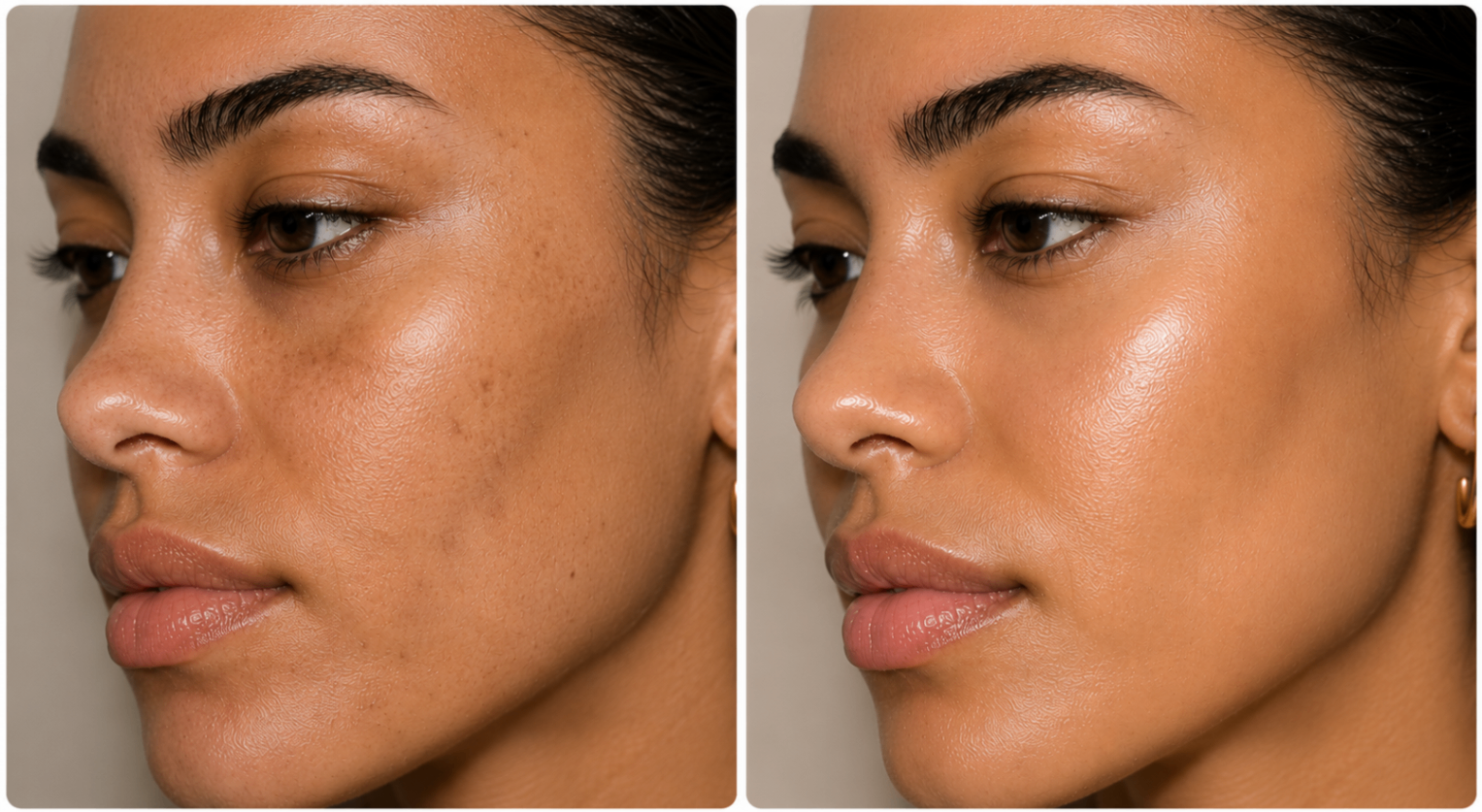 Before and after using SLURP Glass Skin Serum for 28 days